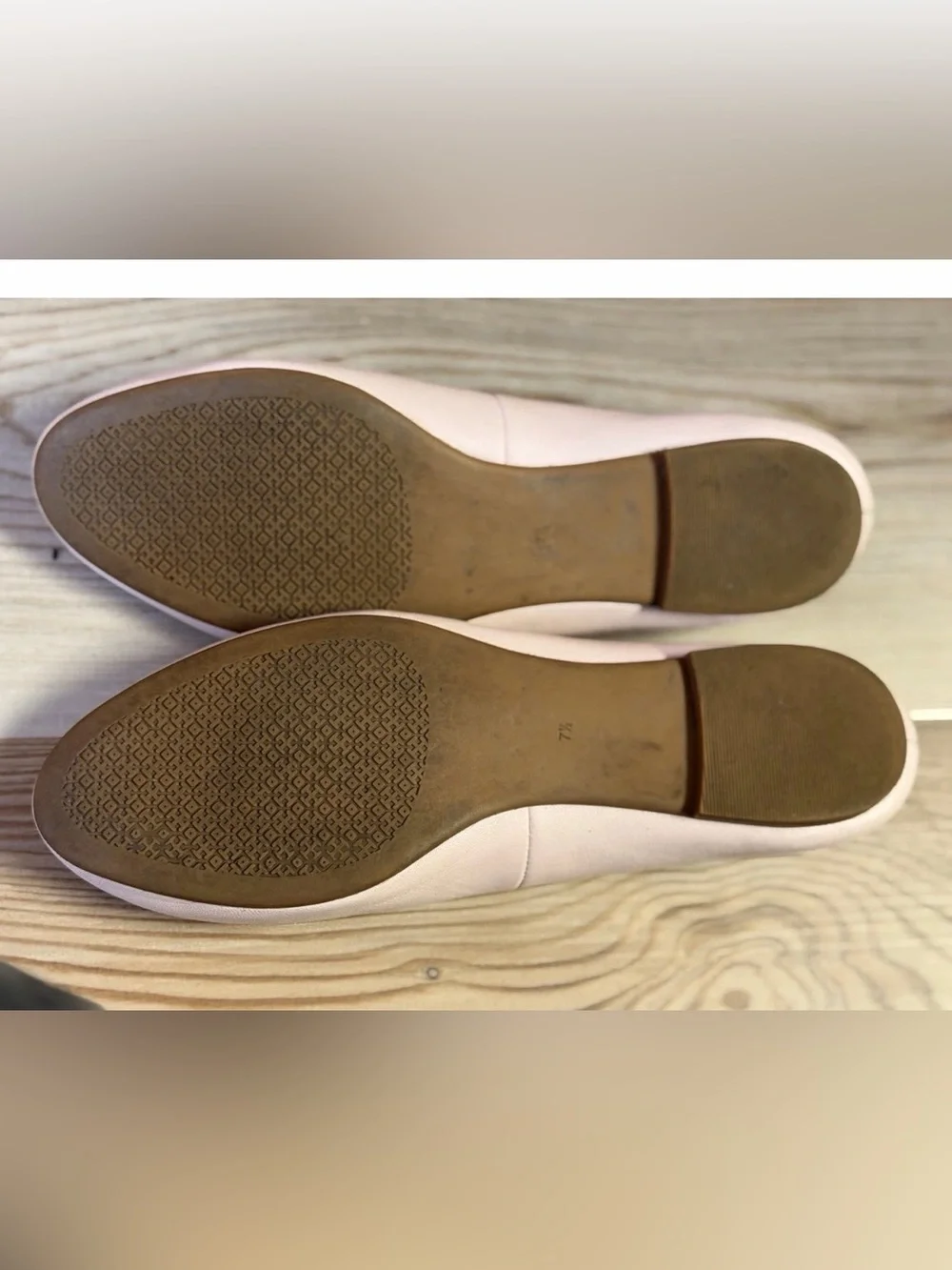 Tory Burch Benton 2 Sea Shell Pink Leather Ballet Flats Gold Logo Logo Sz 7.5